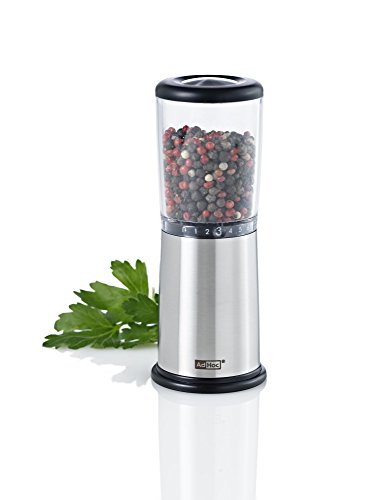 Schuhbecks Manuelle Pfeffer- Oder Salzmühle, Ceramic Mahlwerk Ceracut®, Edelstahl/Acryl/Kunststoff, D: 6 Cm, H: 16 Cm, Innovation: Automatischer Mahlwerkverschluss, Inkl. Pfefferfibel