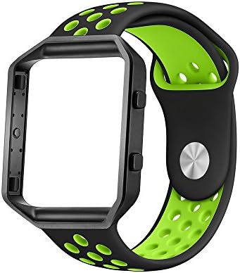 LoveBlue for Fitbit Blaze Accessory Fitbit Blaze Watch Band with Ventilation Holes Silica gel Soft Silicone Strap Wrist Watch Sport Replacement Band and Adjustable Bracelet for Smart Fitness Fitbit Blaze Watch (Black&amp;Green+Black Frame) Small