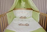 Baby Bettwäsche Himmel Nestchen Bettset MIT STICKEREI 100x135cm Neu für Babybett Teddy grün Vollstoffhimmel - 2