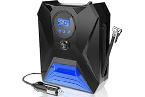 Lulizar Car Tyre Inflator Air Compressor, Protable Car Tyre Pump 12V with LED Light, Digital Tyre Inflator with 3 Nozzle Adaptors, Car Tyre Inflator Suitable for Car, Bicycle, Motorcycle, Ball, Blue