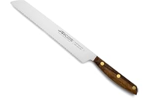 Arcos Cuchillo para Pan con Hoja Acero Inoxidable Nitrum 200 mm. Obtenga una Gran Variedad Cortes parau Comida. Cuchillo Ideal para Uso doméstico Diario. Serie Nordika. Color marrón.