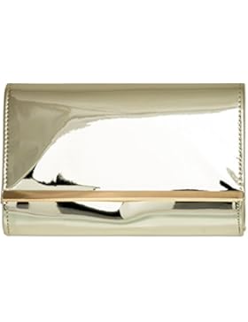 CASPAR TA378 stylisch elegante Damen Envelope Metallic Lack Clutch Tasche / Abendtasche mit langer Kette