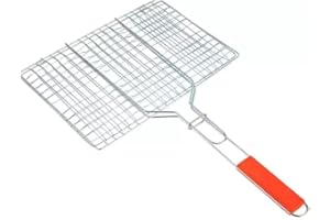 WARESHARK Stainless Steel Grill Basket, BBQ Grill Basket for Fish Vegetables Shrimp Meat Steak Chops with Long Handle29x39cmx60cm