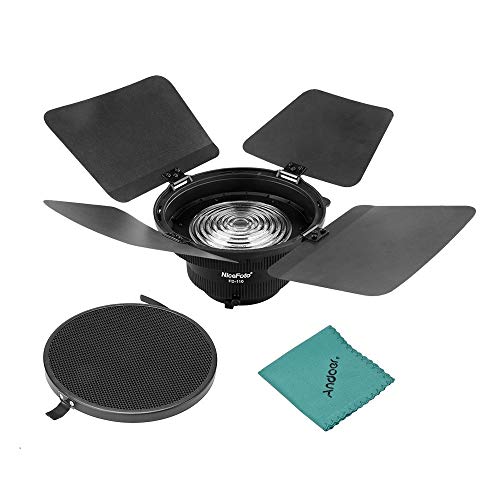 NiceFoto FD-110 Fresnel Adattatore per messa a fuoco con luce a nido d'ape Favo per prua LED Montaggio per luce a video Aputure Light COB 120T 120D per fotografia a ritratto di matrimonio