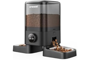 oneisall 5 l automatyczny karmnik dla kotów, 2 miski, bezprzewodowy karma dla kotów, z miską ze stali nierdzewnej 304, 1-6 posiłków dziennie, dozownik suchej karmy dla psów, kotów