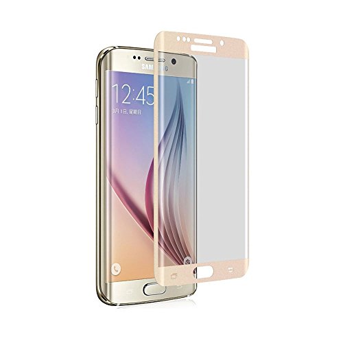 [2 Stück] EUGO Samsung Galaxy S6 Edge Schutzfolie – 3D Premium Full Coverage Gehärtetem Glas Schutzfolie Displayschutzfolie Panzerglas für Samsung Galaxy S6 Edge – Gold - 6