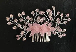 Arooman? Bride Pearl and crystal Hair Comb Wedding Bridal Hair Accessories Handmade FlowerHair Clip, Light Pink Color, Pack of 01 M12190989