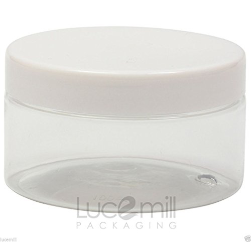 25 x 150mL Clear COSMETIC PLASTIC PET SQUAT JARS w/ WHITE SCREW LIDS for Creams/Liquids/Make Up/Travel/Oils