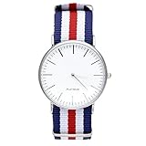 JSDDE Uhren,Genf Herren Damen Armbanduhr Nylon Textil Band Durchzugsband Analog Quarzhr Chronograph Uhr(Doppel Rot-Weiss-Blau)