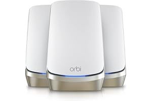 NETGEAR Orbi WiFi 6 Quad Band (RBKE963), WiFi 6 Mesh Router + 2 Satelliti, Copertura Fino a 800 m2, 200 Dispositivi, Velocità Fino a 10.8 Gbps, Bianco