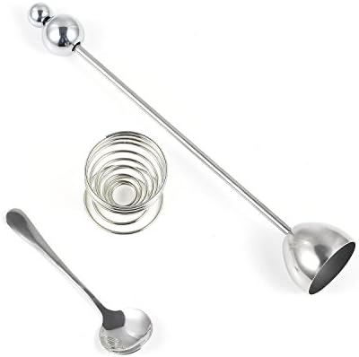 Egg Cracker and Topper,GWCLEO Egg Cutter Stainless Steel Egg Knocker Shell Remover Tool for Removing Top of Soft Hard Boiled Eggs with Spoon and Egg Holder