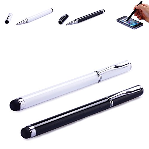 Liamoo 1 x Schwarz + 1 x Weiß Stylus Pens, Eingabestift & Kugelschreiber für iPhone, iPad, iPod, Galaxy Tab, Galaxy S4, Galaxy S3, Blackberry Google Nexus, Galaxy Note, Acer, Ipad Mini, HTC, Acer und viele weitere touch Screen Handys und Tablets
