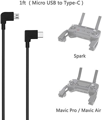 MAYISUMAI OTG Micro USB to Type C Cable Connector for DJI Spark and Mavic Pro Air RC Reverse Data Cable[1ft]