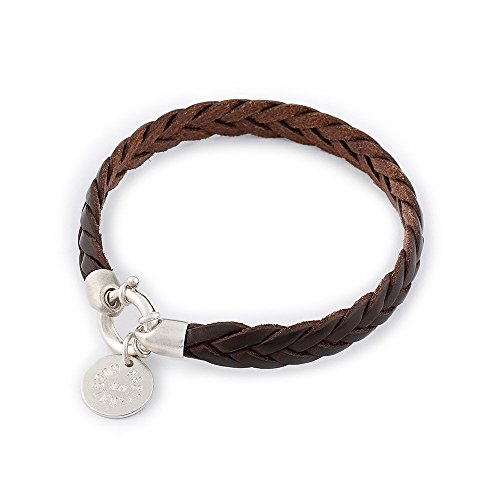 Kuestensilber Herren-Armband Lederarmband, geflochten Rindsleder 925 Silber Leder 20.00 cm – 60.3