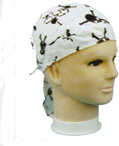 White Fitted Bandana Headwear Black Skulls and Crossbones