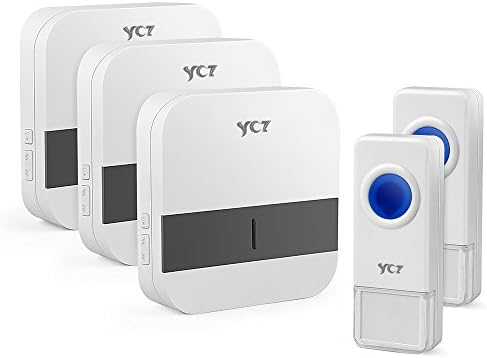 Wireless Doorbell With 3 Plug-in Receivers &amp; 2 Push Button.Waterproof Door Bell Kit.52 Chime.4-Level Volume &amp; Blue Light, No Batteries Required Best for Plug in Door Entry Bell (White)