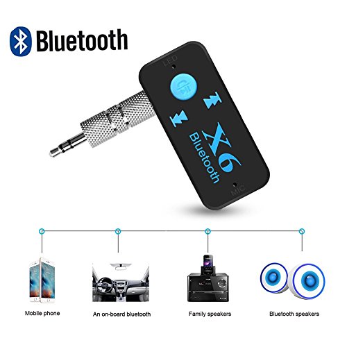 Flyes X6 Mini adaptateur Bluetooth sans fil Récepteur auxiliaire audio MP3 de voiture avec jack 3,5 mm Noir 