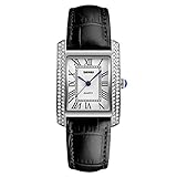 SSQ-CXO Quarzuhr, Fashion Business Zeiger Display Crystal Diamond Silberlegierung Dial White Leather Strap 30 Meter Frauen Wasserdichte Uhr