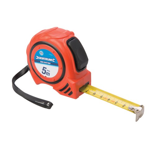 Silverline 336004 Rollbandmaß mit automatischer Rücklaufsperre 5 m x 19 mm