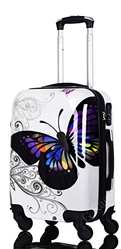 ABS Trolley Maleta 50 cm - Equipaje de mano super ligera con 4 ruedas con pel&iacute;cula protectora que se quita - Estupendo Para Vuelos Como Ryanair y EasyJet - Fantas&iacute;a Mariposa