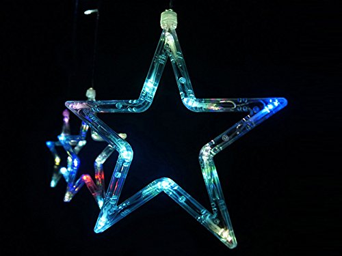 Homedecoam LED Sternenvorhang mit 138 LED-Lichter AC 220V 200cmx 60cm/ 200cmx 100cm Weihnachtlicher Lichtervorhang Lichterkette Stern Weihnachtsdekoration Dekoleuchte Dekolicht Bunt - 2