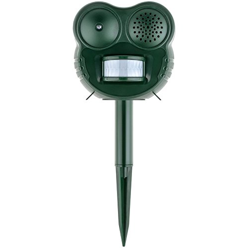 Anpro Batteriebetriebende Tierabwehr Katzenvertreiber Marderschreck mit Bewegungsmelder, Ultraschall Vertreiber gegen Mittelgroße Tiere wie Katzen, Hunde, Marder usw. Schutz für Haus und Garten, inkl. Erdspieß und 1 x kleiner Schraubendreher