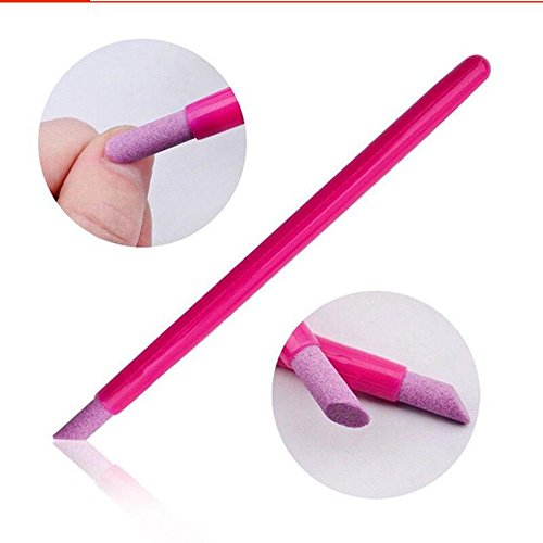 asentechuk® 5 x Nagelhaut Stick Pen Quarz Scrub Stein Pusher Maniküre Exfoliating Keramik Scrub Stab Nail Art BEAUTY Tool, Quartz, rosarot, 13,5 cm - 2