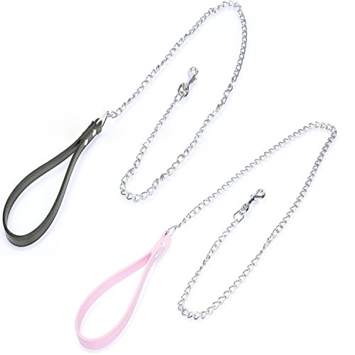 Heavy-Duty-Metal-Chain-link-Pet-Dog-Lead-Leash-with-PU-Handle-for-Medium-and-Small-Size-Dogs-and-Pets