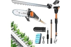 Litheli 20V 2-in-1 tagliasiepi telescopico，potatore telescopico elettrico, Testa Inclinabile, Manico Telescopico, con una Batteria 2.0Ah per Potatura e Rifinitura Rami