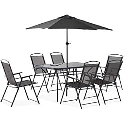 Oviala Table de Jardin 6 Places et Parasol