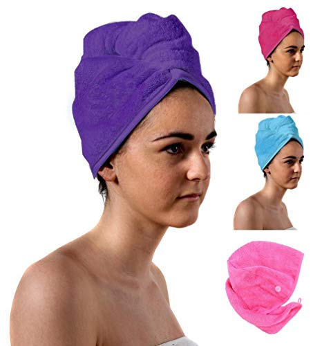 TowelsRUs - Toalla turbante de algodón ligero para el pelo, lujosa, ideal para el spa
