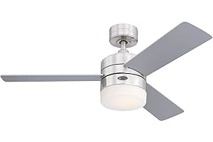 7306040, Moderner 105 cm LED-Deckenventilator Alta Vista von Westinghouse Lighting mit Beleuchtung und Fernbedienung, Ausführung in seidenmattem Satin Chrom mit Opalmilchglas