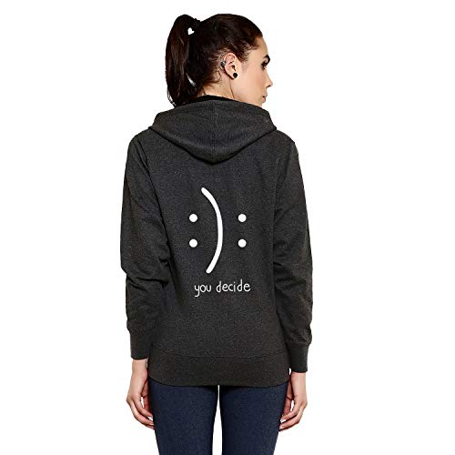 Goodtry G Women's Cotton Hoodies Back Print -I You Decide-Charcoal Melange