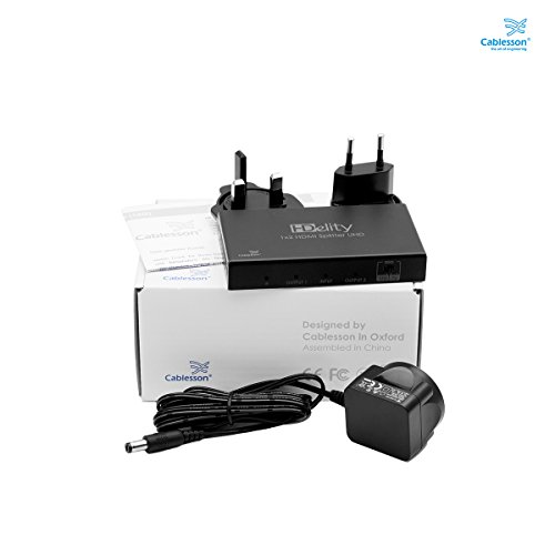 Cablesson HDelity 1 x 2 HDMI 2.0 Splitter mit EDID (18G) – Aktiv Verstärker – Ultra HD, UHD, 2160p, HDR. 3D und 4k2k – 8k. For PS3/PS4, XboX One/360, DVD, BluRay, DVD, HDTV, Gaming und Projektor - 6
