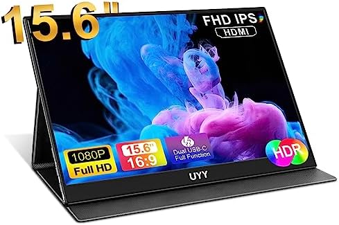 UYY Monitor portatile 15.6 Ultra-Thin FHD 1080P,2024 Travel IPS Monitor,HDR Gaming Monitor with Smart Cover and Dual Speakers, HDMI,Type-C, |Laptop|PC|Phone|Mac|PS|Game Console