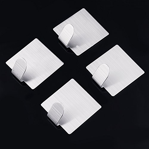 4 Stk 304 Edelstahl Selbstklebender Stab Wand Haken Aufhänger Halter Badezimmer Küche Handtuch Aufhänger Wandhalter Zeitgenössischer Stil, gebürstet Finish (Silber) - 2