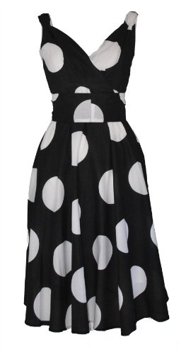 1950's Vintage Retro Style Large Polka Dot Black Cotton Dress (10)