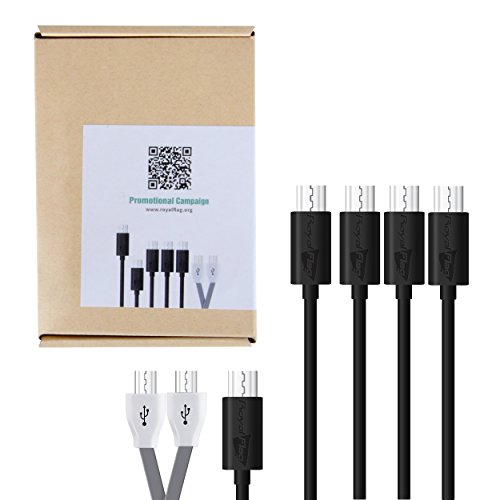 Royal Flag 6-teiliger Premium-Kabelsatz MicroUSB auf USB 2.0 zum Laden und Synchronisieren,Passend für alle Android-Smartphones (Samsung, HTC, LG, Sony, Blackberry, etc.), Tablets, Musikplayer, Lautsprecher, E-Books sowie andere Geräte mit MicroUSB-Anschluss - 7