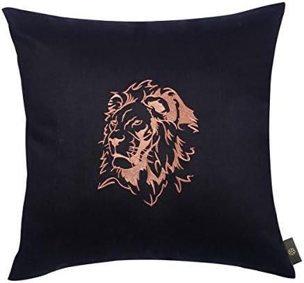 GINXU 100% Cotton 18*18 Inches Casstar Square Cushion Case Embroidered Silhouette Lion Throw Pillow Cover for Decoration, Black