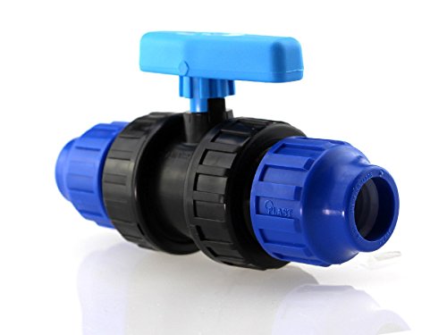 PP-Kugelhahn mit beidseitiger Klemmverschraubung für PE-Rohre, 25 x 25 mm, PN 16 bar, DVGW zertifiziert