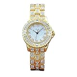 Frauen Uhren,Moeavan Damenuhren im Angebot Ausverkauf Frauen Damen Teen Mädchen Mode Luxus Kleid Handgelenk Quarzuhr mit Edelstahlband Voller Diamant Analog Quarz Uhren Klassische Armbanduhr (Gold)