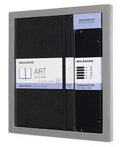 Moleskine Art Collection Sketching Kit, Notebook da Disegno, Album per Schizzi, Copertina Rigida e Chiusura ad Elastico, Carta Adatta a Matite e Pastelli, Colore Nero, Large 13 x 21 cm, 104 Pagine
