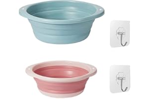Zhailyn Bassine Pliable, 2Pcs Panier De Lavage Portable, Pliable Camping Cuvette, Lavabo Pliable Multifonctionnel, Économise de l'espace, 800ml pour Voyage, Camping, Randonnée and Animaux (Bleu&Rose)
