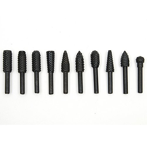 Fortag 10 tlg Raspel Set Raspelsatz Kugelfräser Zylinderfräser Zapfenfräser Konusfräser Rotary Feilen Raspeln Holz Bohrer Fräser-Set Bohrmaschine 10-29mm(Shank Durchmesser 6.2MM) - 2