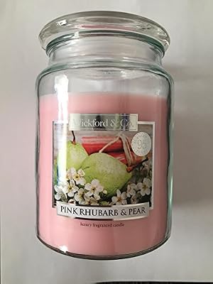H-O Grande bougie en verre Rhubarbe rose et poire.