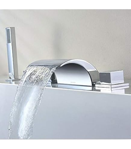 Rubinetto Da Bagno A Cascata Con Pulsante - Miscelatore Monocomando In Ottone Cromato, Per Vasca - Foto 10