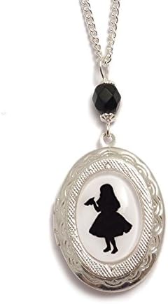 LunarraStarWomen Silver Plated Alice in Wonderland Necklace Drink Me Bottle Victorian Cameo Locket
