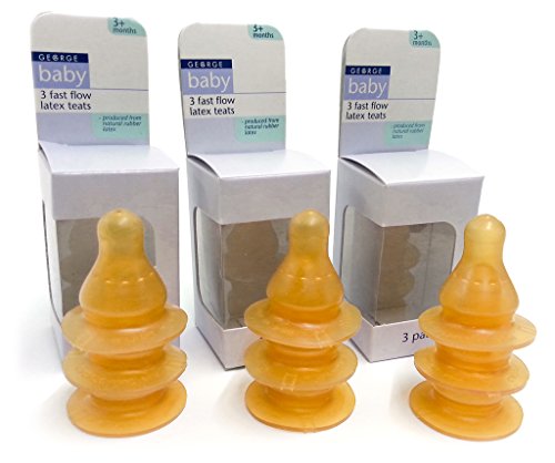 Asda George Baby - 3 x Triple Packs Of Replacement Fast Flow Natural Latex Teats