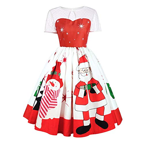 Preisvergleich Produktbild JYJM Mode-Frauen-Frohe Weihnachten Weinlese-Weihnachtsmann-Druck-Spitze-... Dress2018 Freizeitkleid Cocktailkleid Lace Spitzen Elegant Knielang Damen Langarm Kalte Schulter Swing 2018