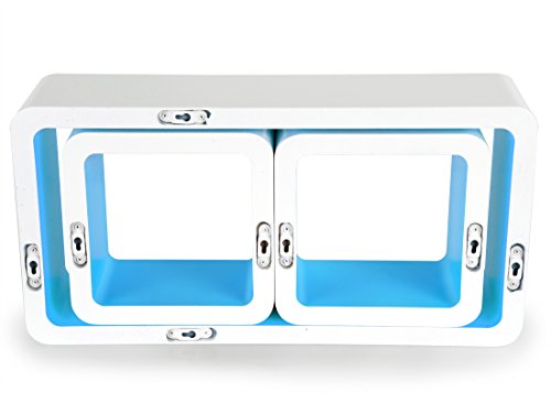 3er Set Wandregal Bücherregal, Cube Regal CD-regal, MDF Holz, Farben auswählbar, Weiß-Blau RG9229bl - 5